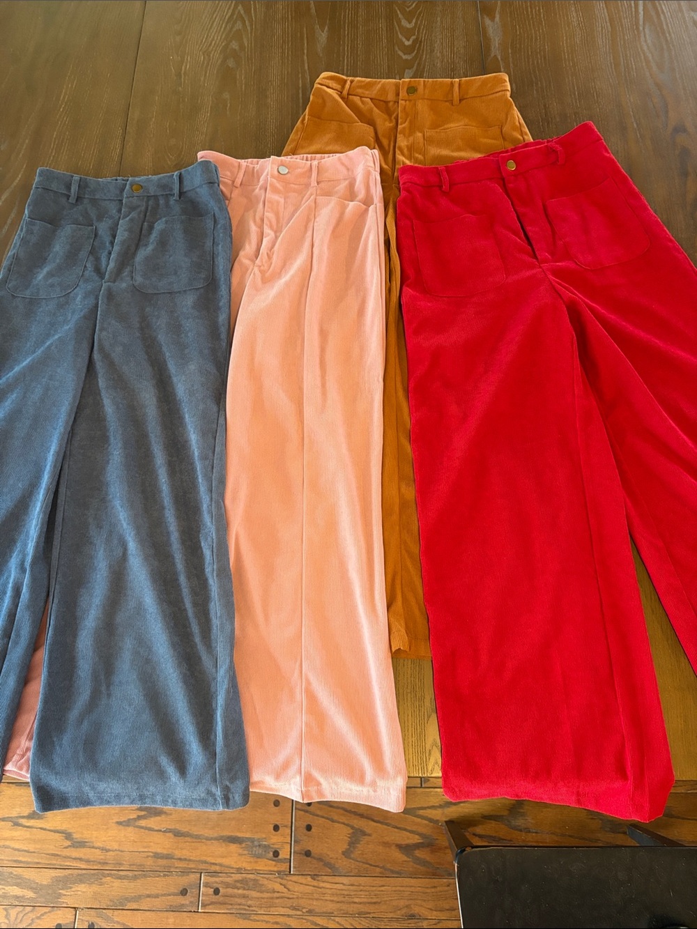 Women’s Corduroy Wide-Leg Pants - Pink, Red, Blue, Tan BUNDLE OF FOUR - Picture 1 of 12